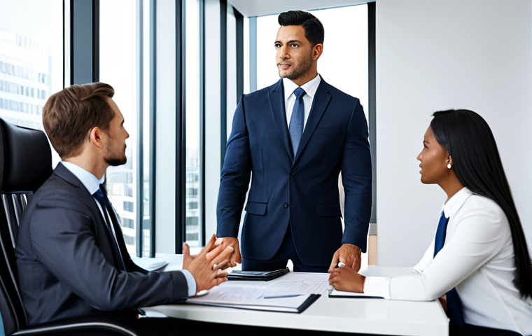 자산관리사 자격증으로 가능한 해외 취업 - **Prompt:** A confident financial advisor, fully clothed in professional attire, advising a diverse ...