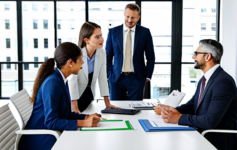 자산관리사 자격증으로 가능한 해외 취업 - **Prompt:** A confident financial advisor, fully clothed in professional attire, advising a diverse ...