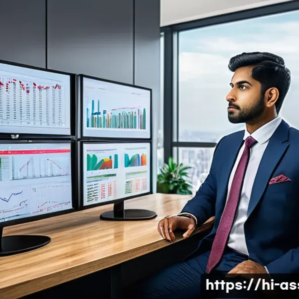 자산관리사 자격증의 장점과 단점 - A professional Indian asset manager in a modern office setting, dressed in formal business attire wi...
