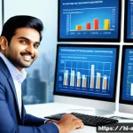 Home 21 자산관리사 이직 성공 사례 - A professional Indian property manager in a modern office setting, dressed in business casual attire...