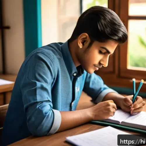Home 32 자산관리사 필기 시험 고득점 비결 - A focused young Indian student in traditional casual attire, sitting at a wooden desk with neatly or...